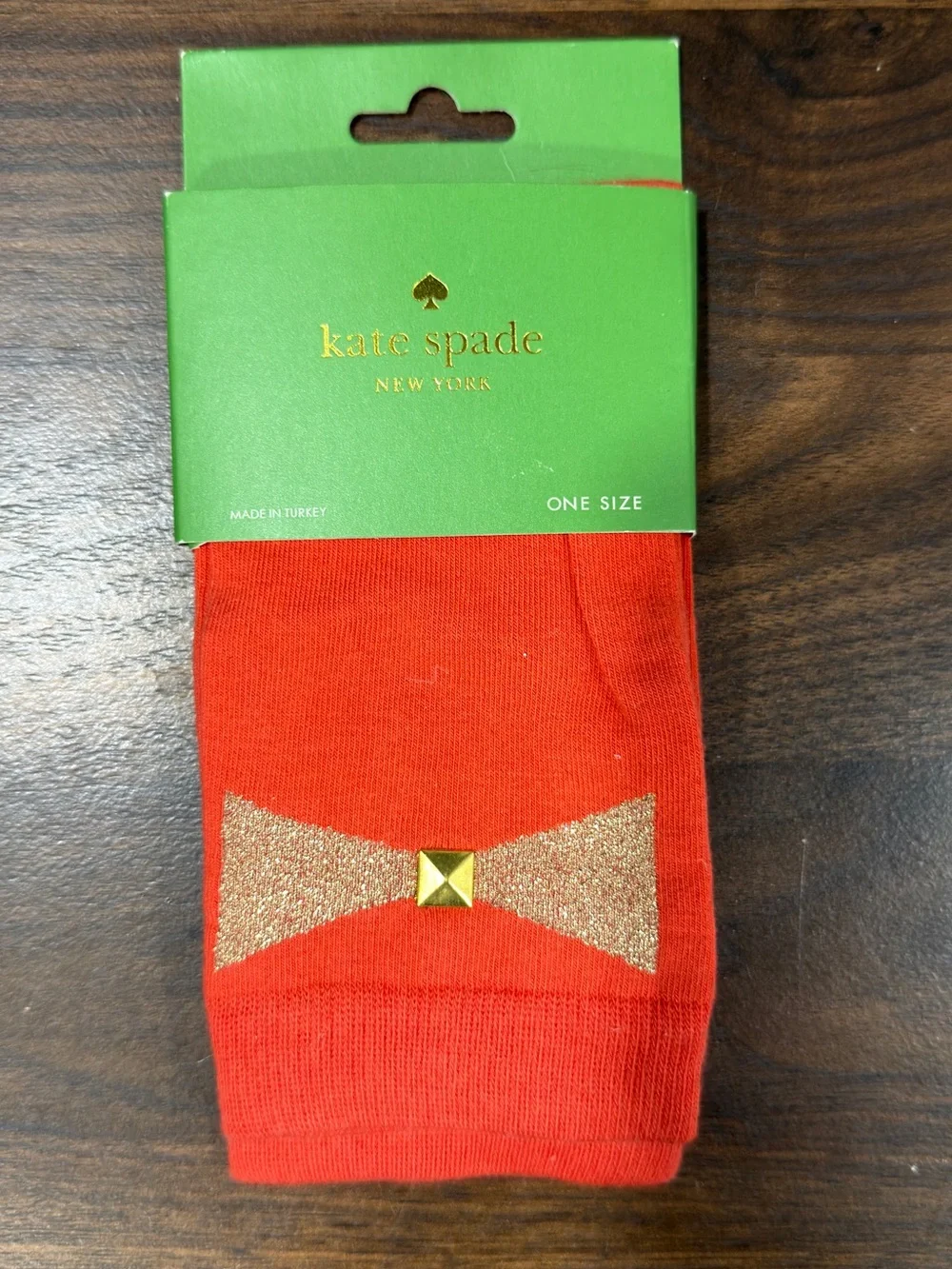 Kate Spade Red Socks with Gold Glitter Bow